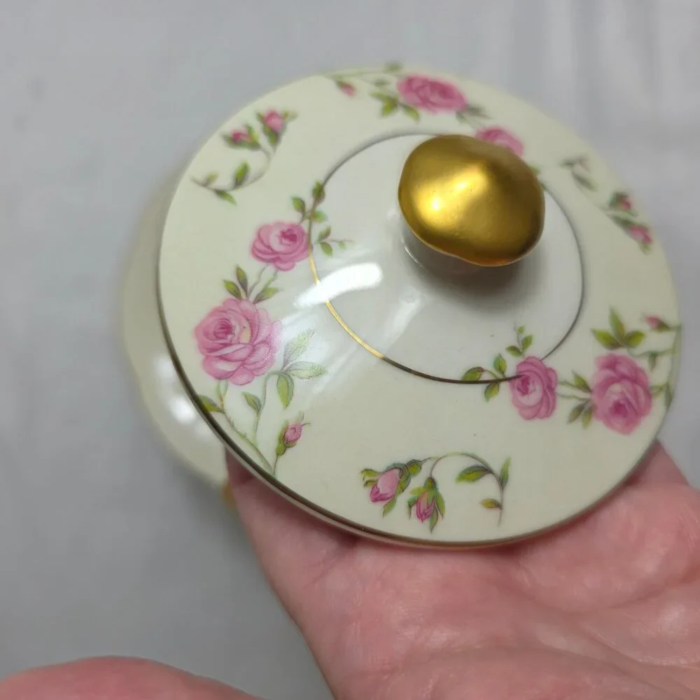 Theodore Haviland Delaware (New York) Sugar Bowl with Lid Ivory with Pink Roses